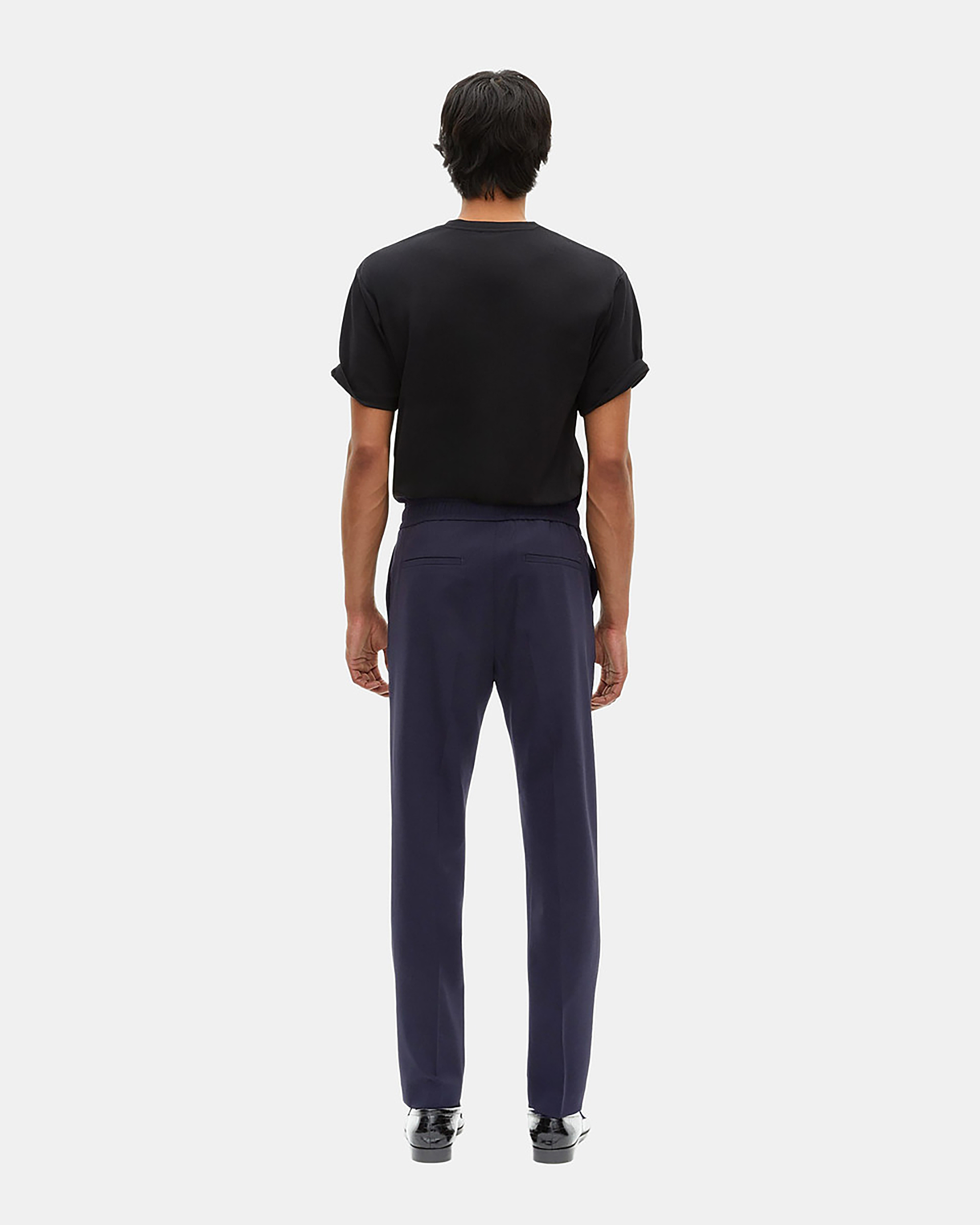 Straight elasticated pants in navy wool