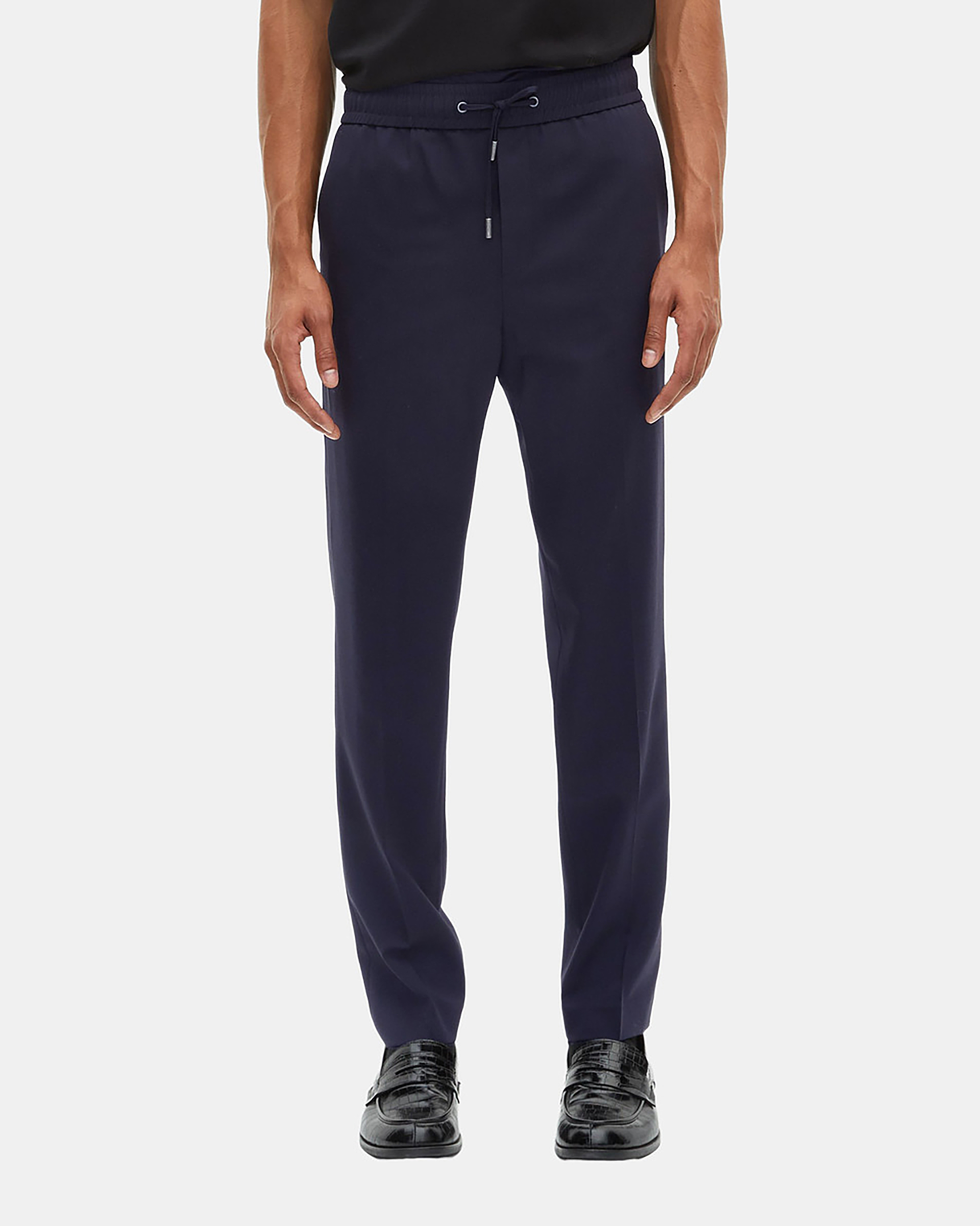 Straight elasticated pants in navy wool