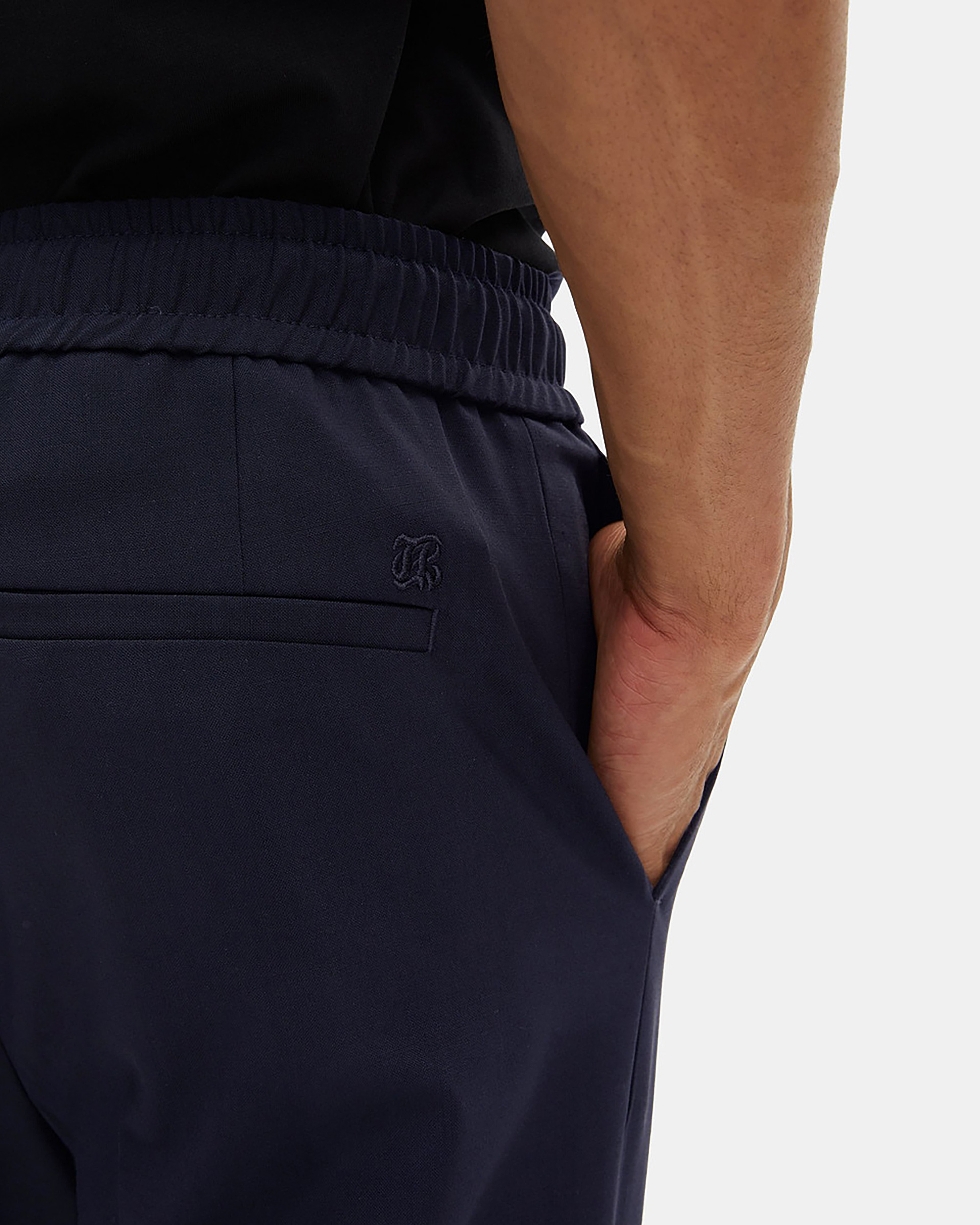 Straight elasticated pants in navy wool