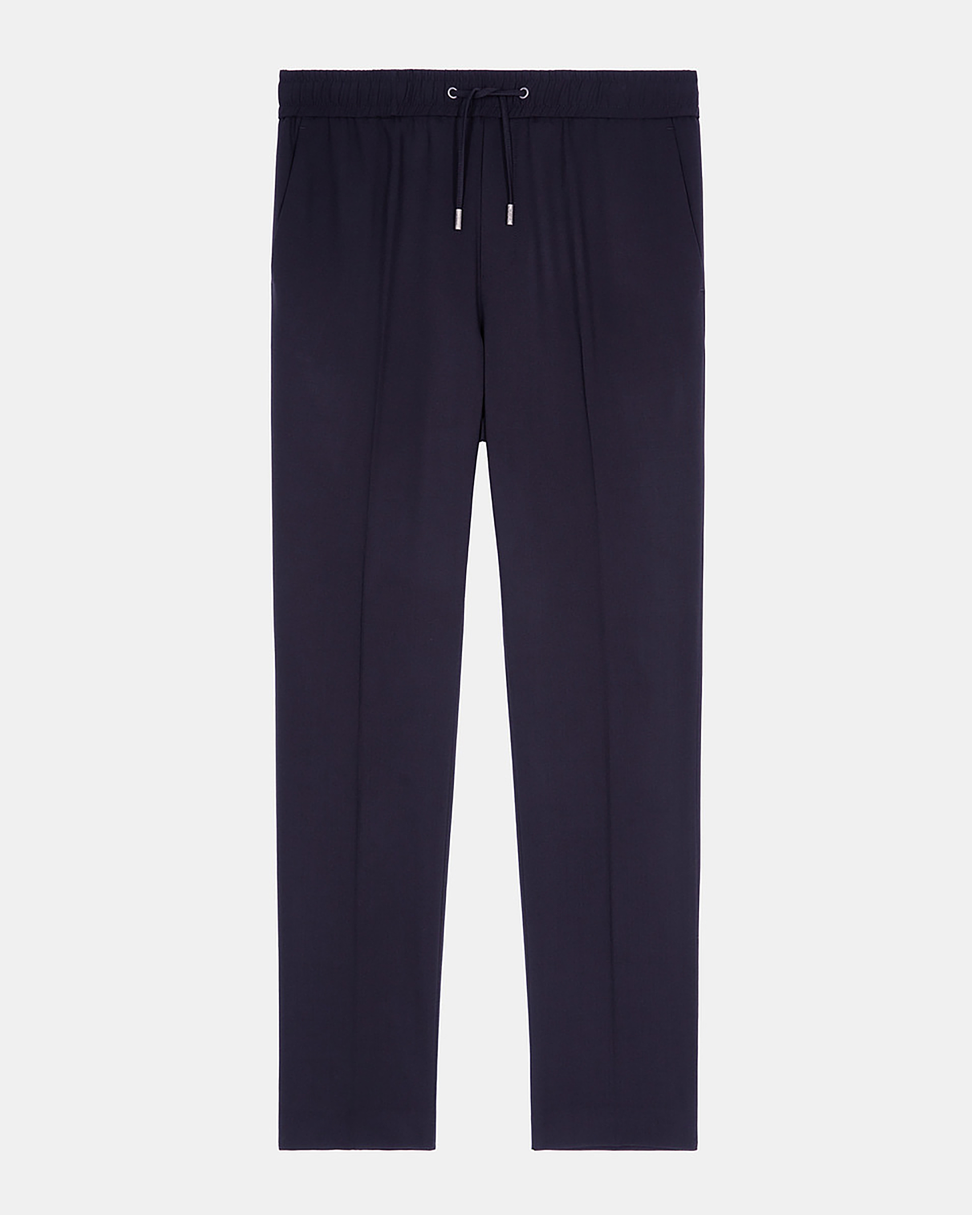 Straight elasticated pants in navy wool