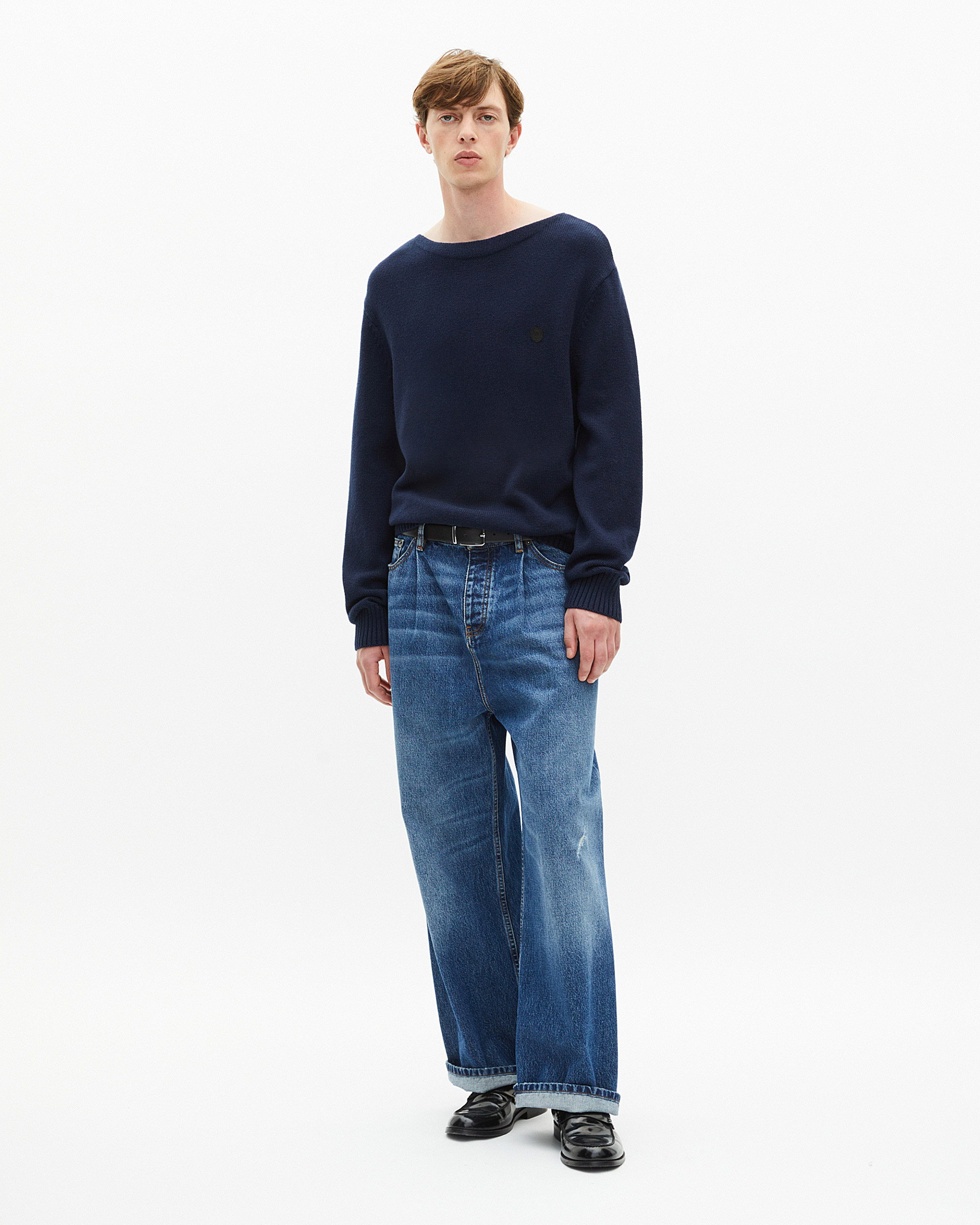 Navy boat-neck sweater