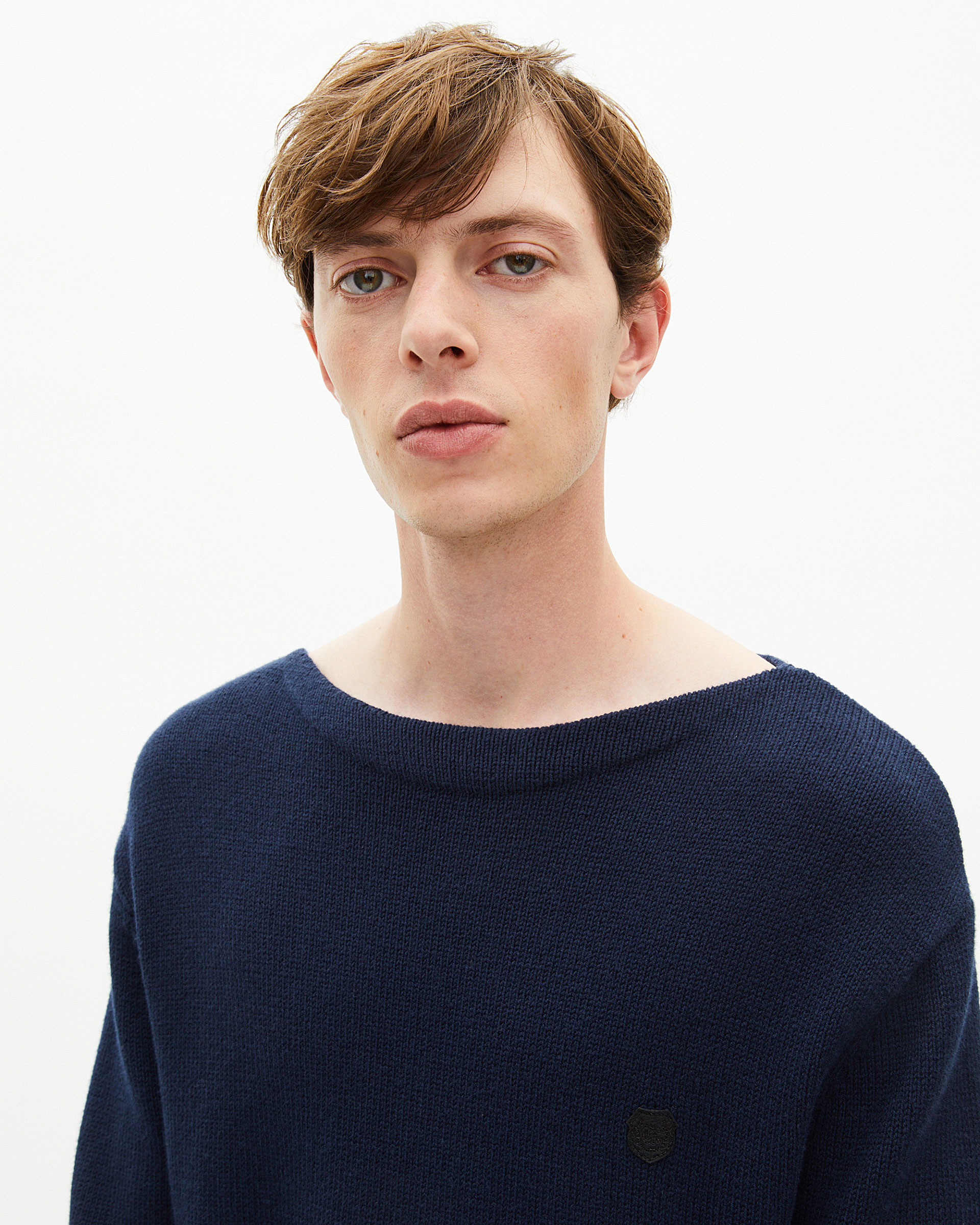Navy boat-neck sweater
