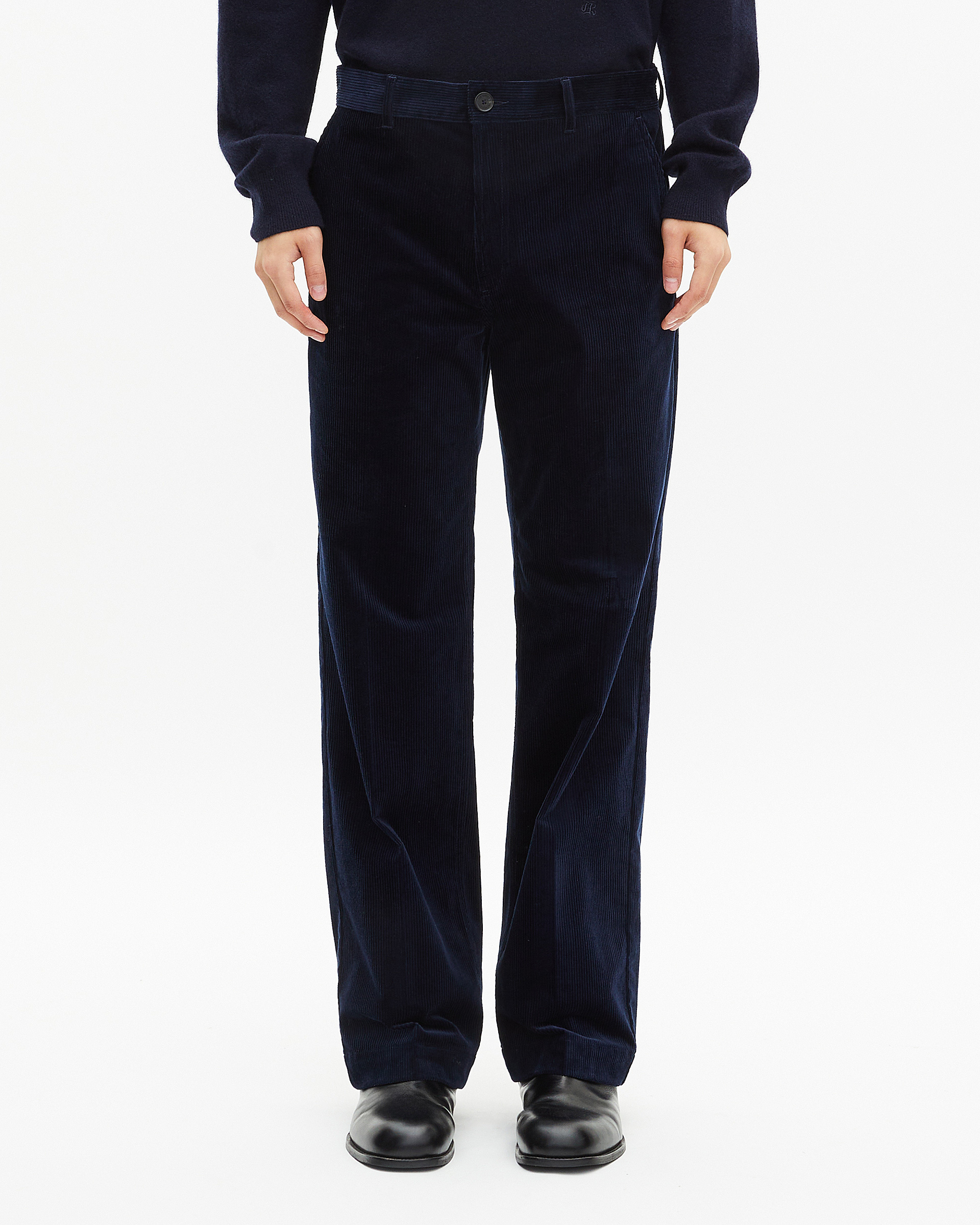 Navy corduroy wide-leg pants