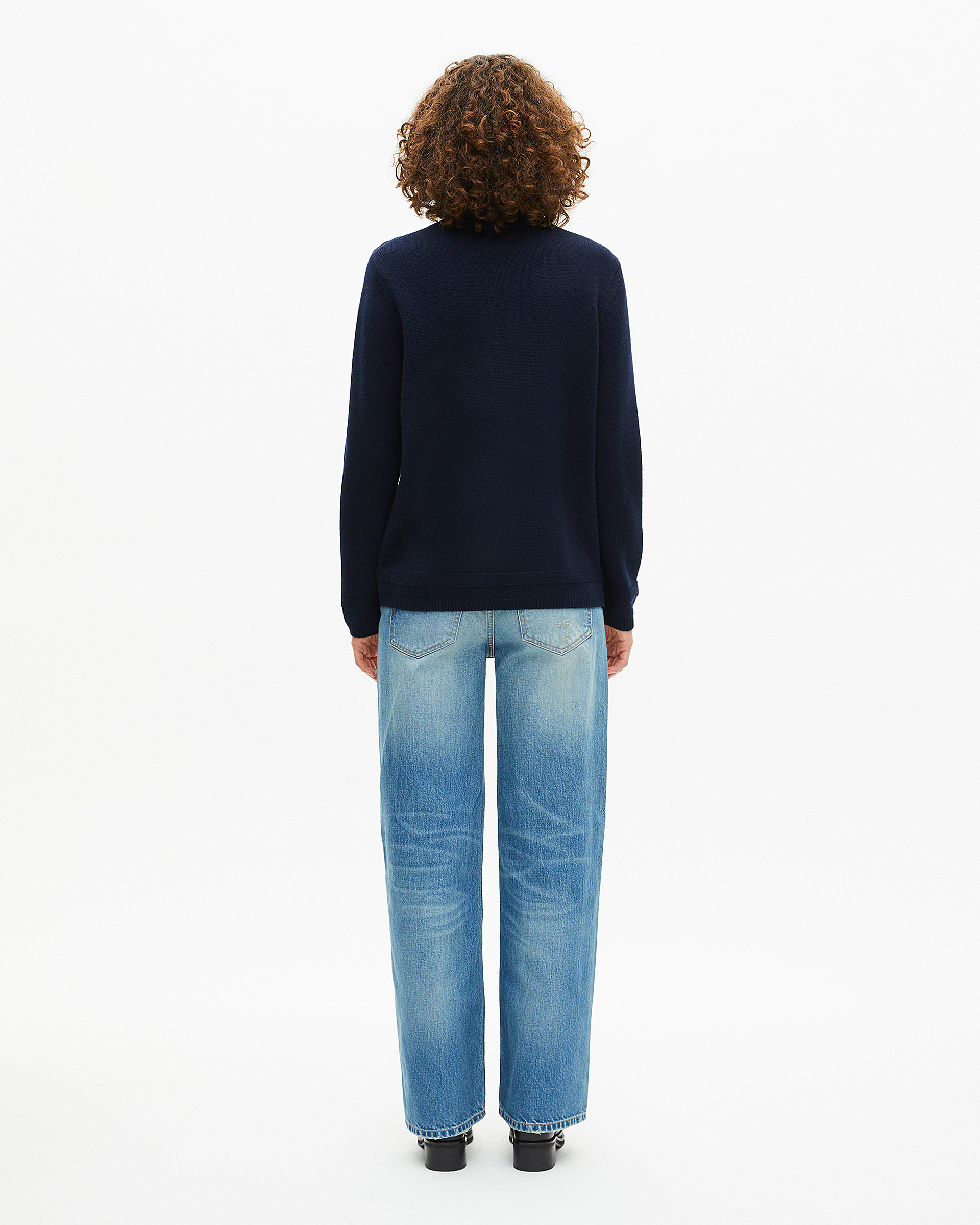 Navy wool stand-up collar sweater