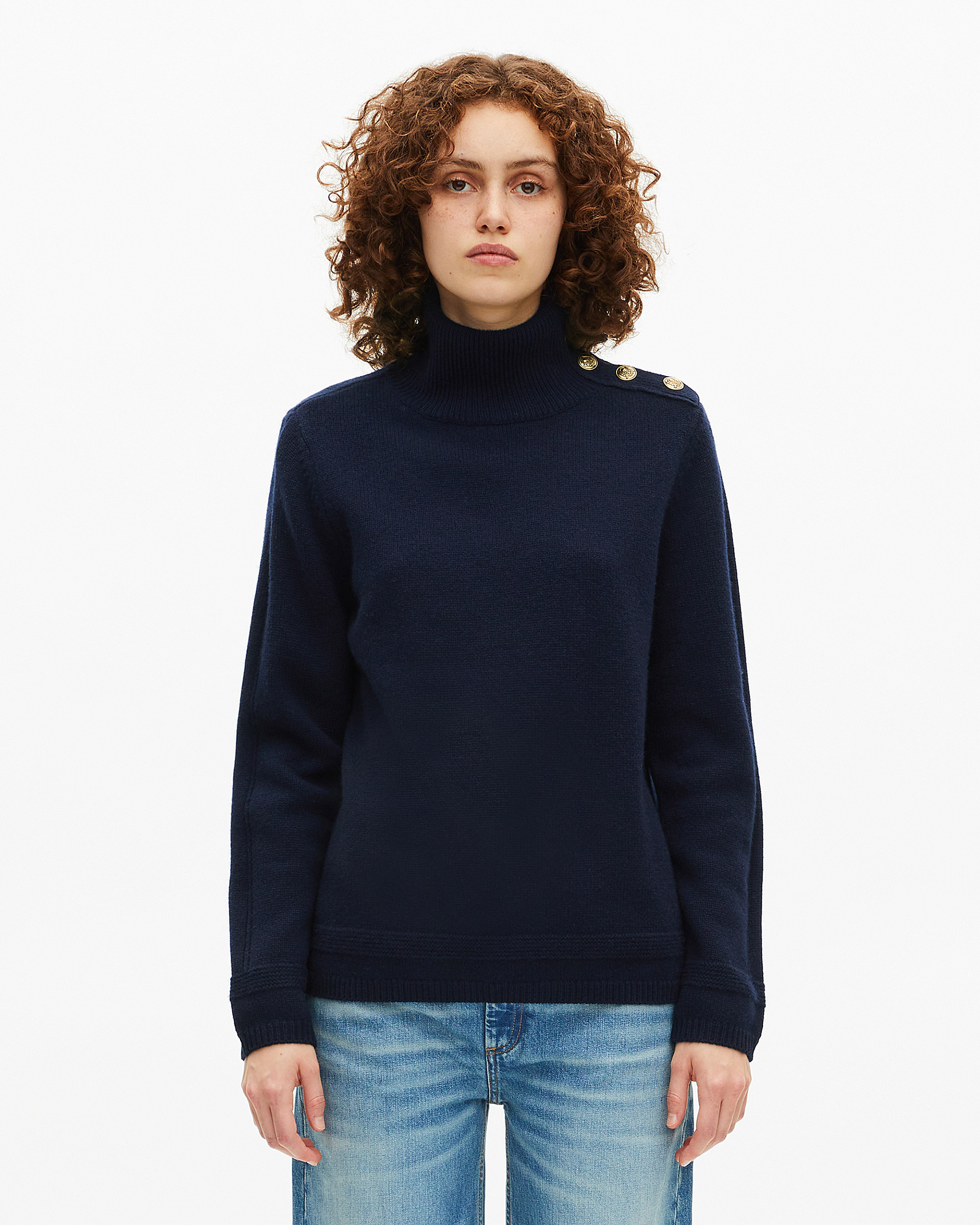 Navy wool stand-up collar sweater