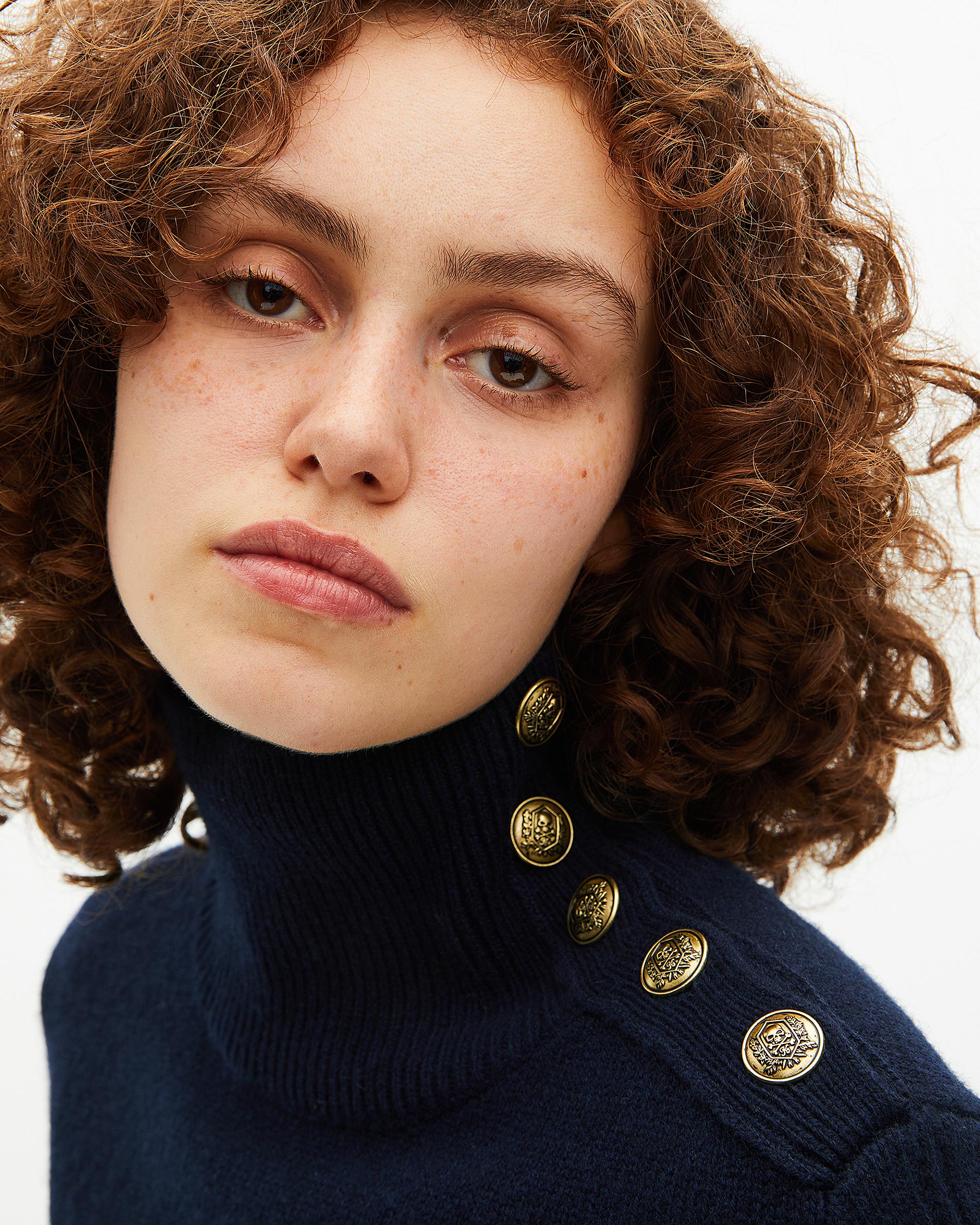 Navy wool stand-up collar sweater