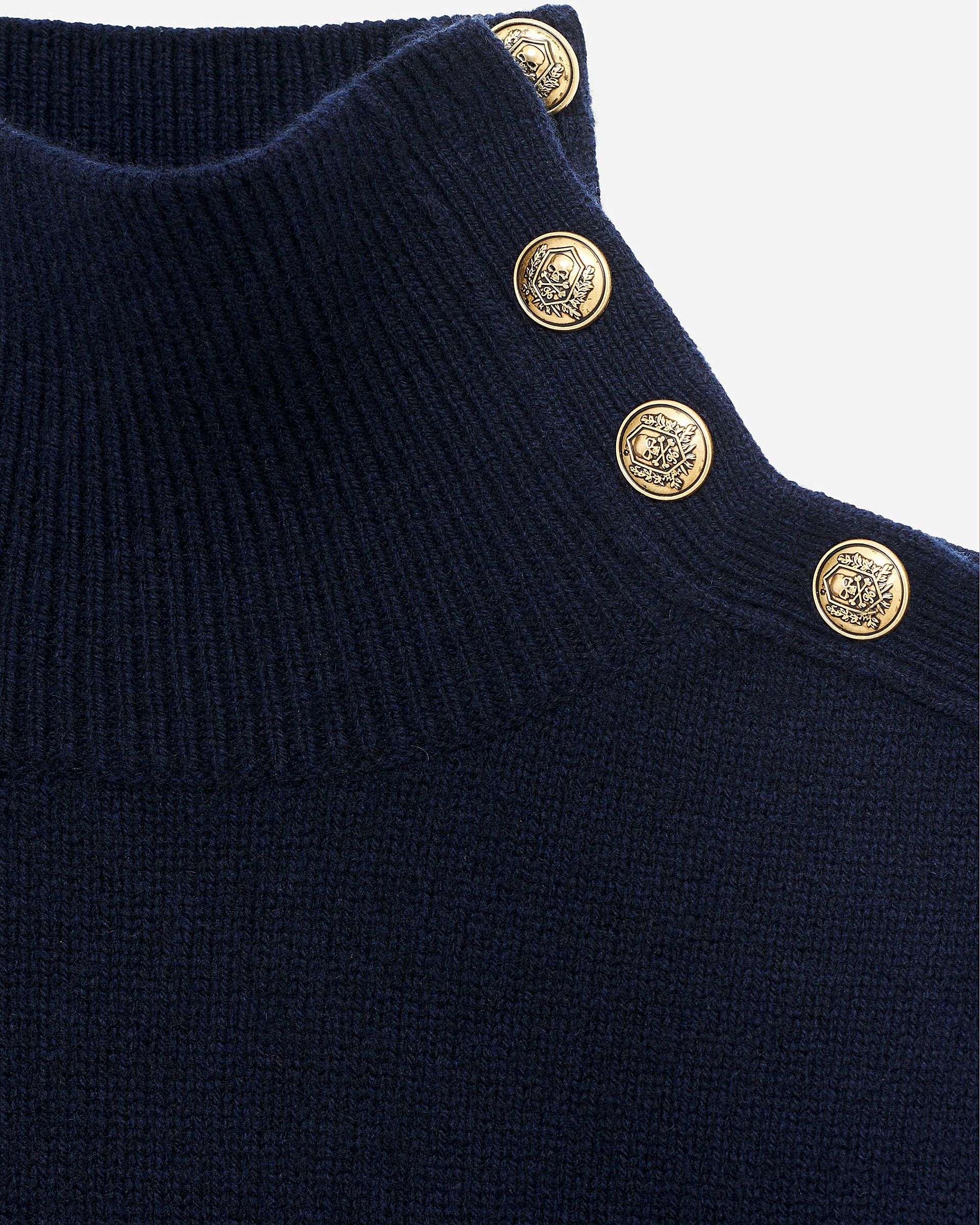 Navy wool stand-up collar sweater