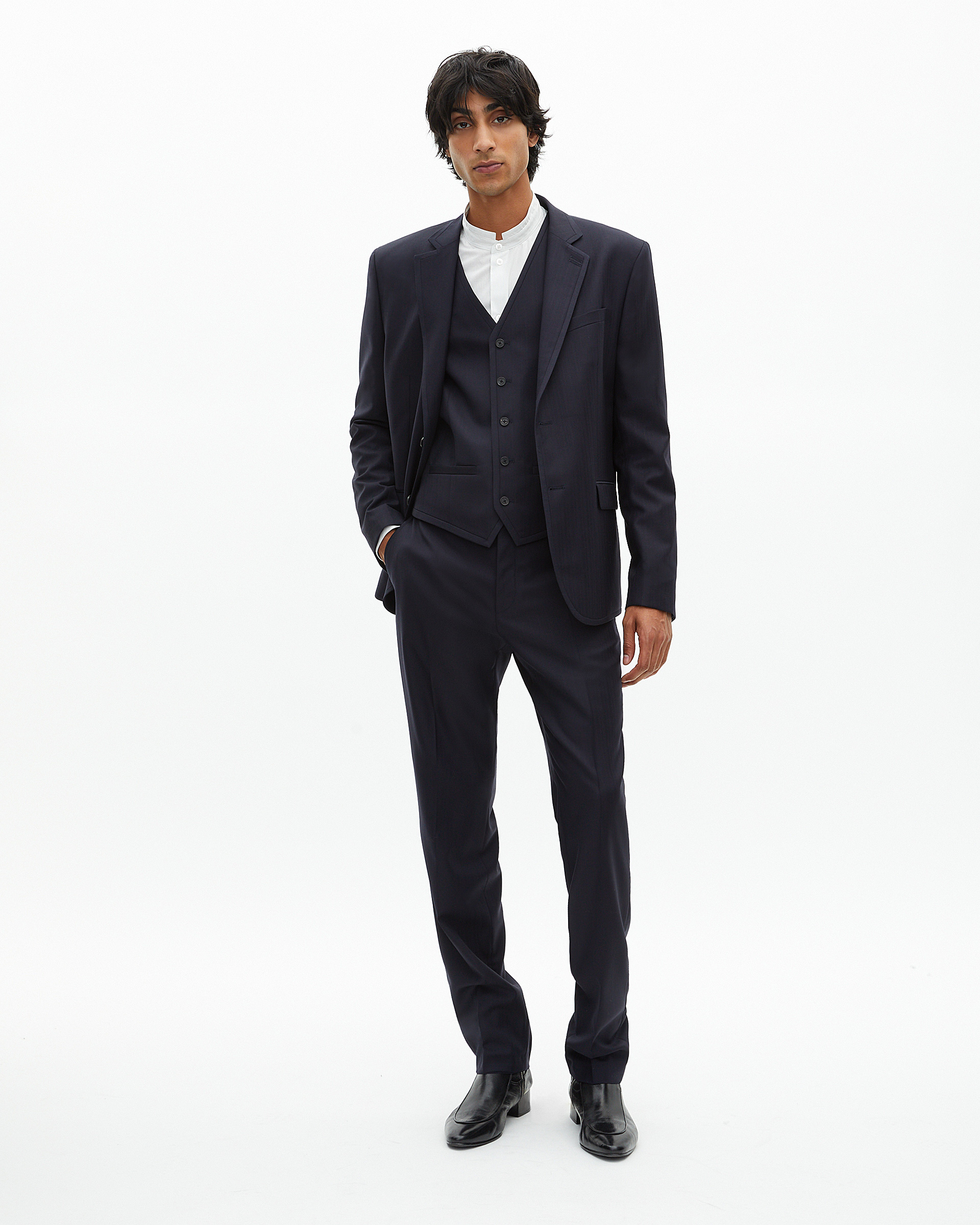 Navy blue wool suit jacket