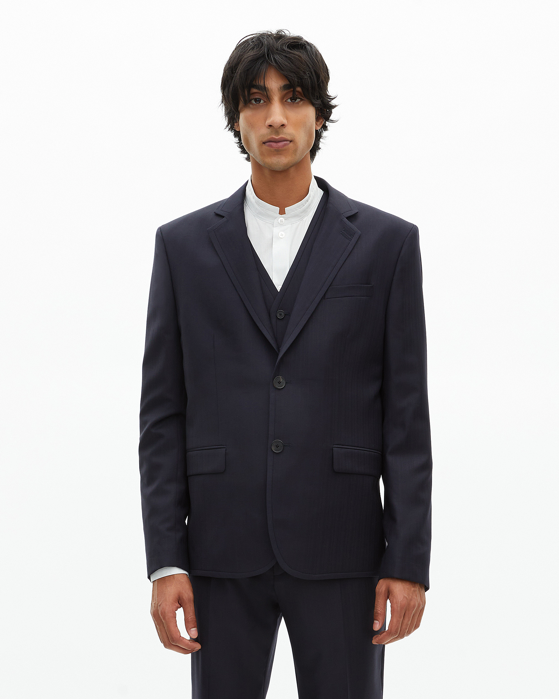 Navy blue wool suit jacket