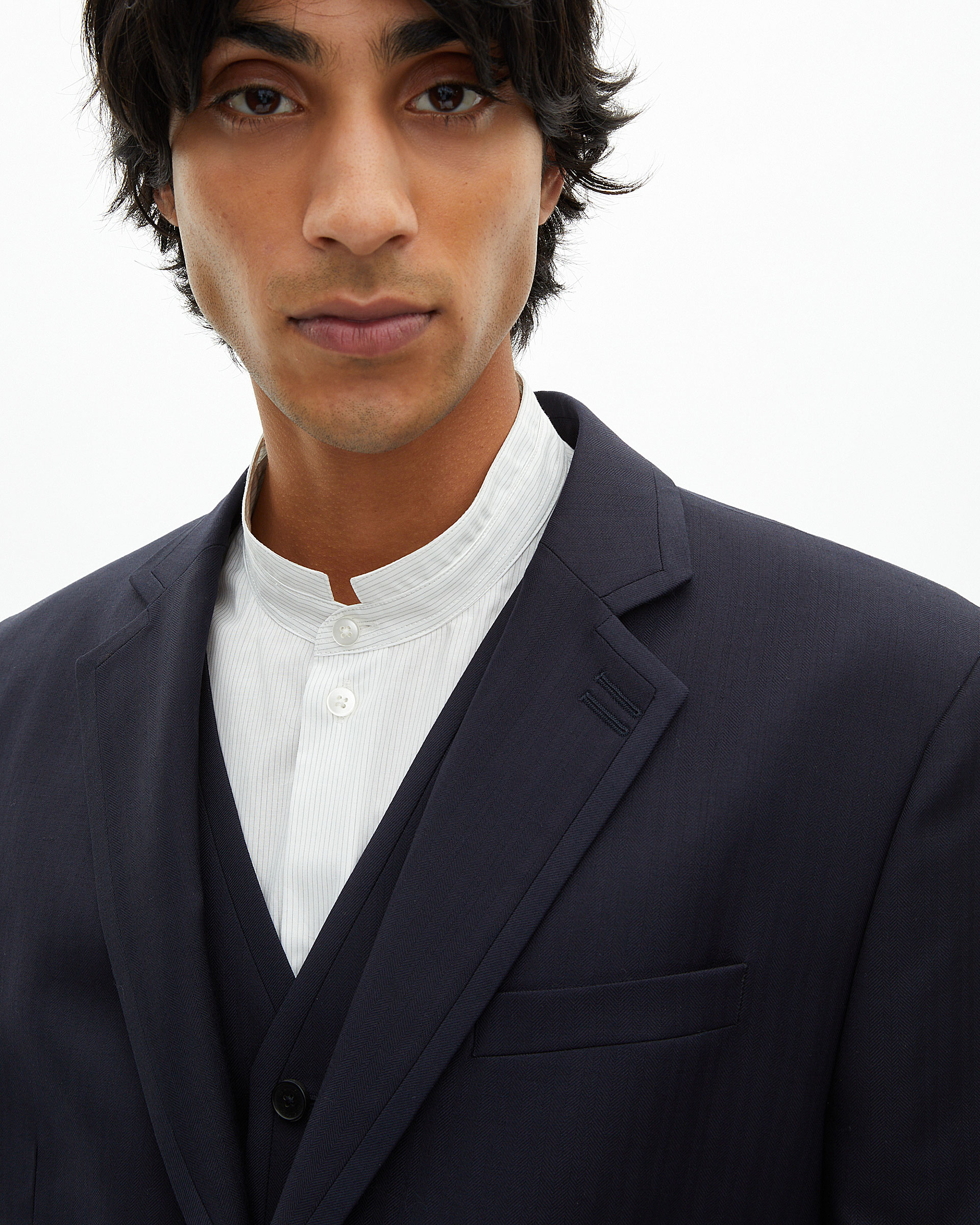 Navy blue wool suit jacket