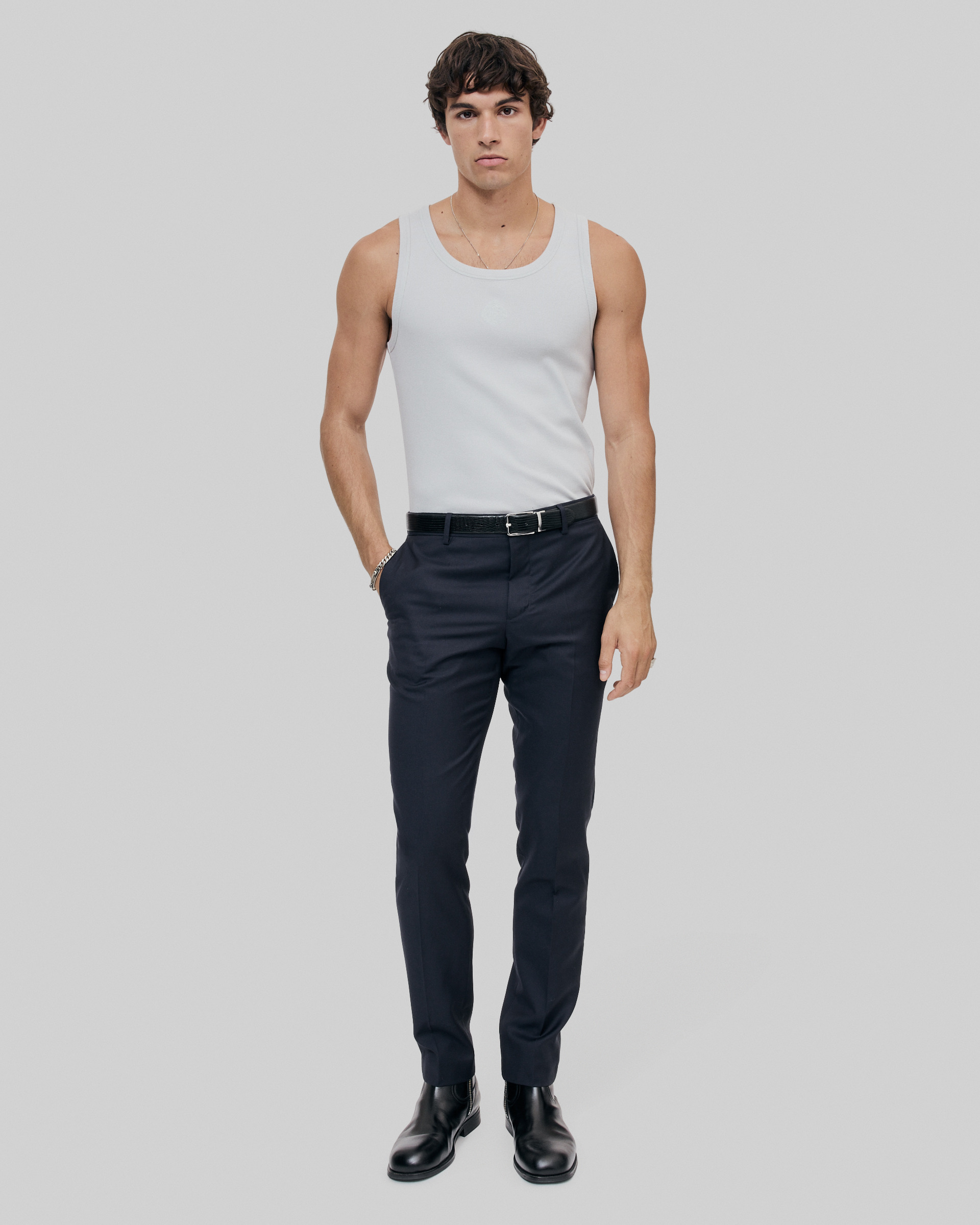 Fitted blue wool suit pants