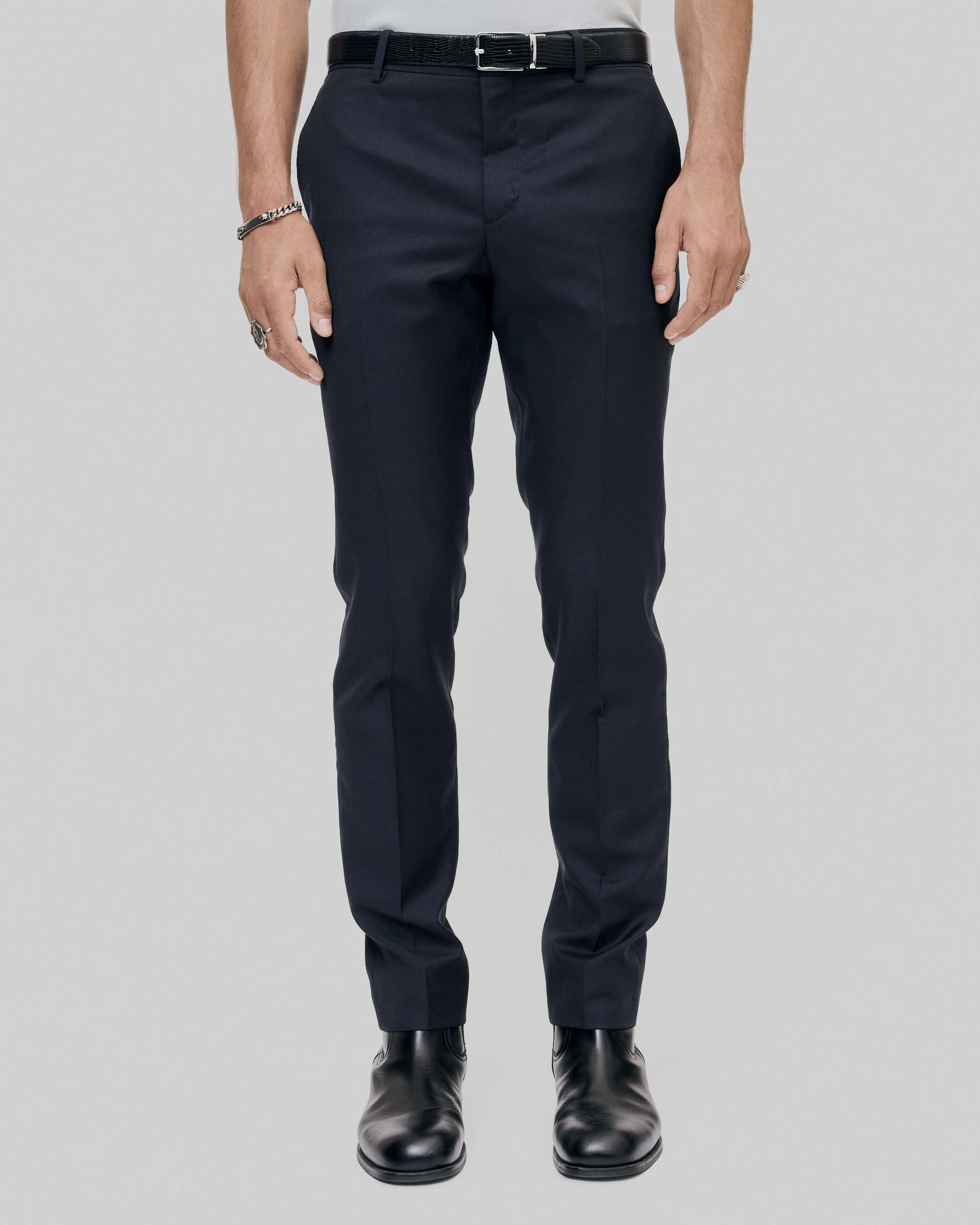 Fitted blue wool suit pants
