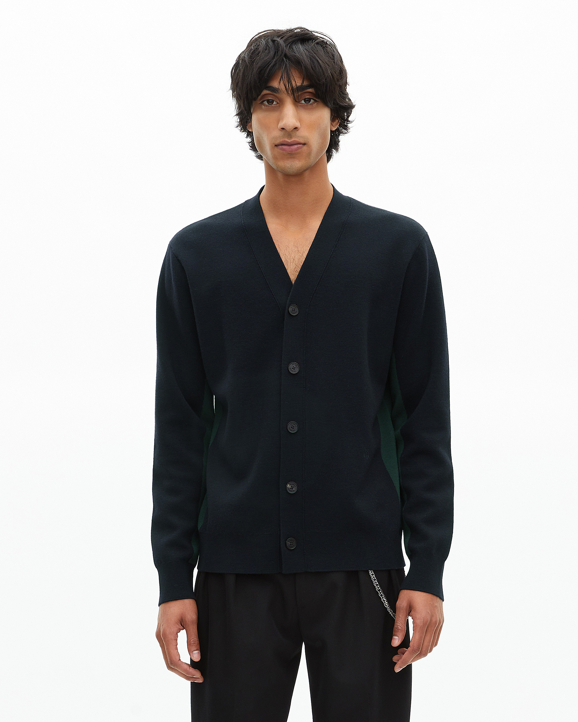 Navy double-sided wool cardigan