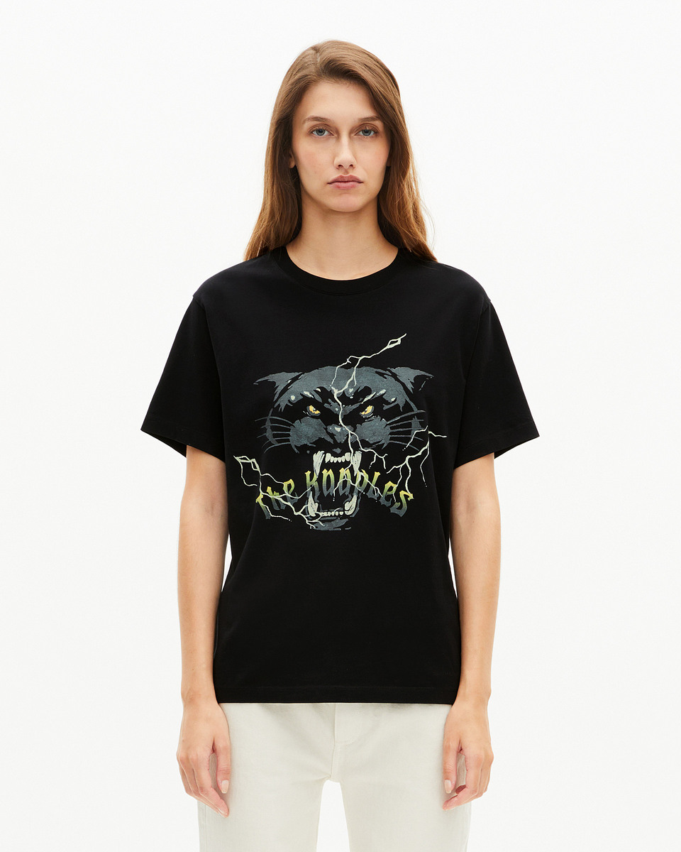 T-shirt with black rhinestone screen print