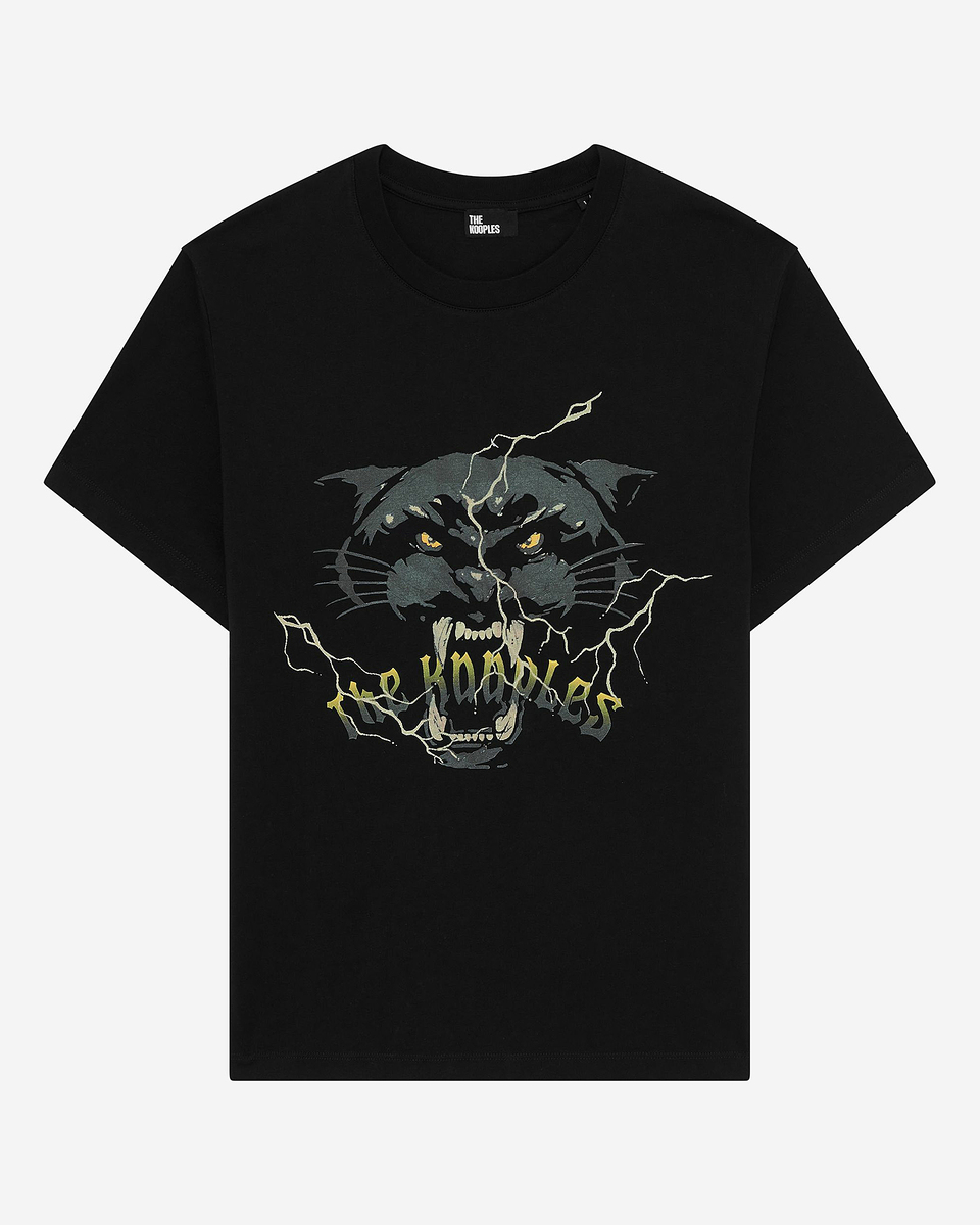 T-shirt with black rhinestone screen print