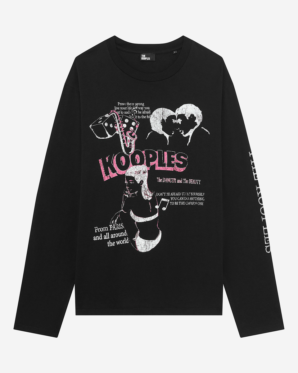 Long-sleeved t-shirt with black screen printing