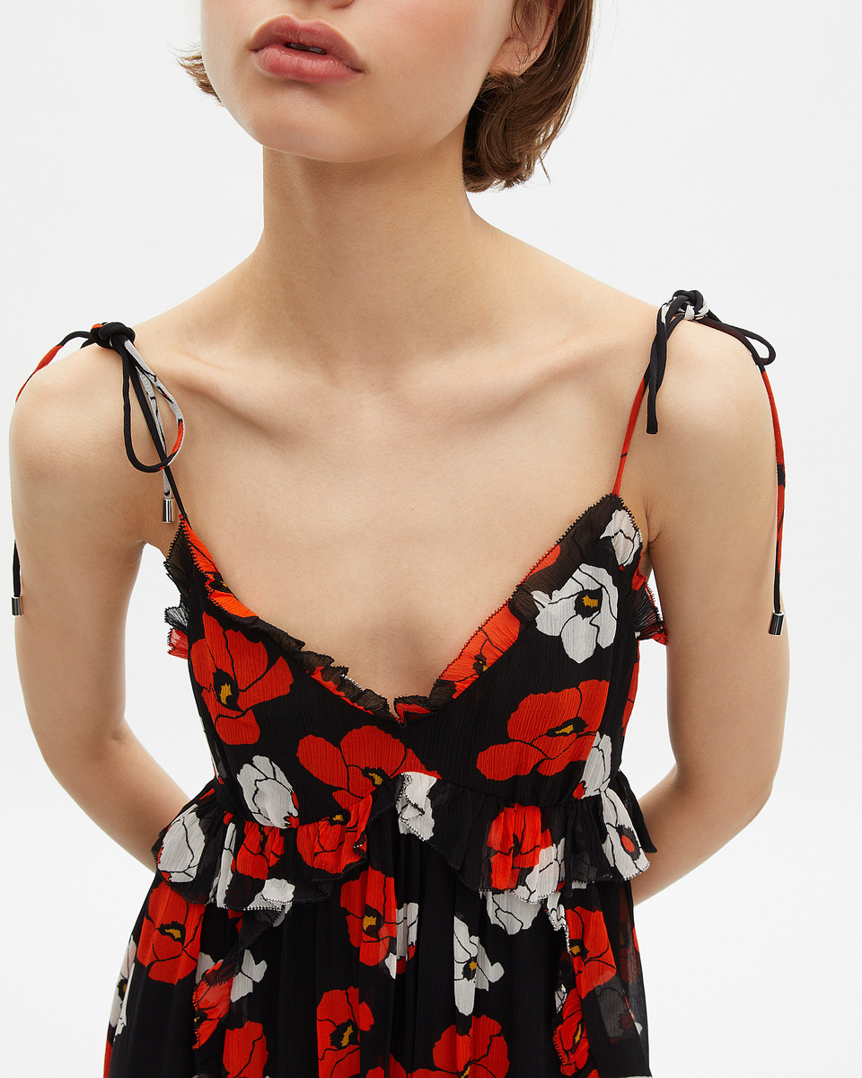 Black floral print short dress