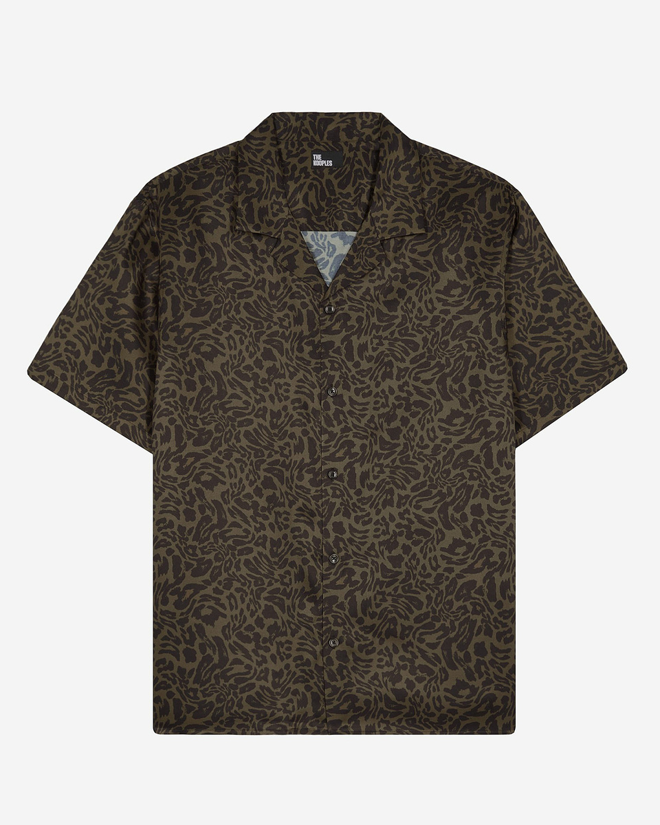 Short-sleeved khaki leopard print shirt