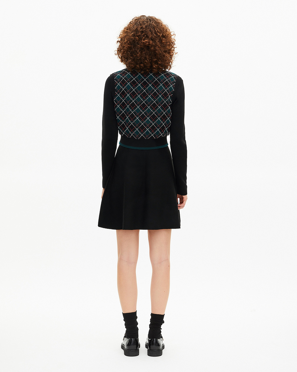 Green check knit short dress
