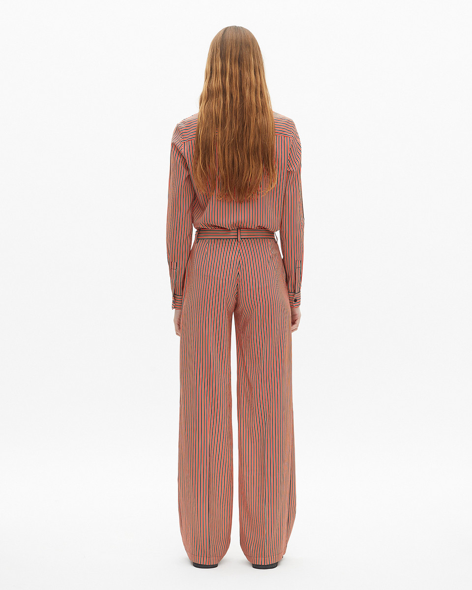 Wide-leg pants with red and blue stripes