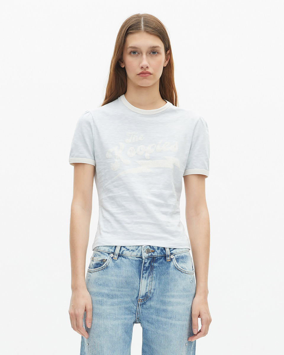 T-shirt with light blue screen print