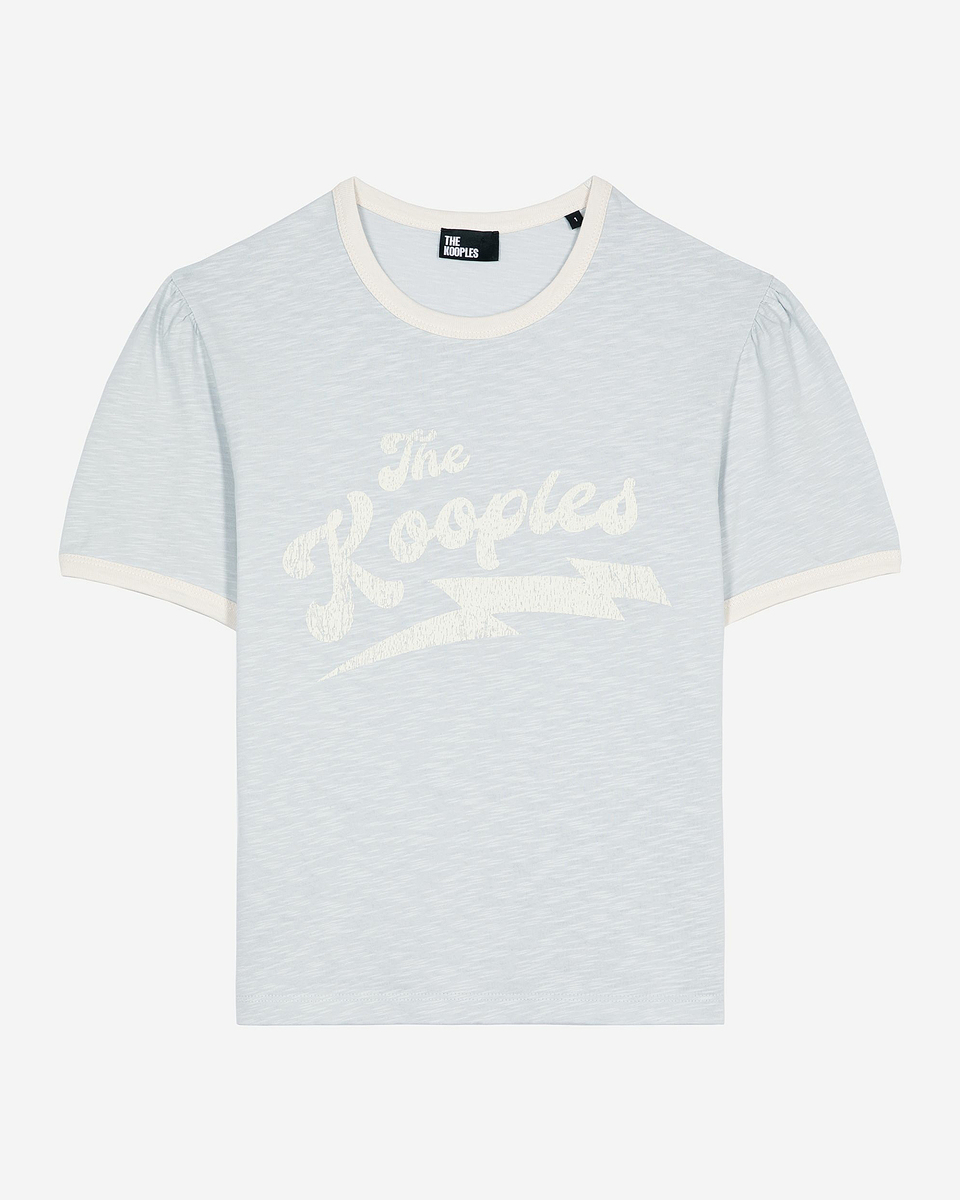 T-shirt with light blue screen print