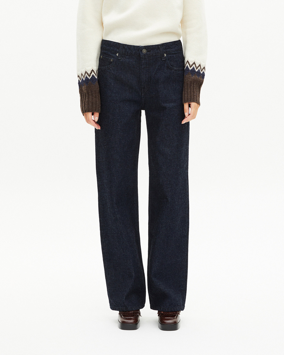 Blue raw wide-leg jeans