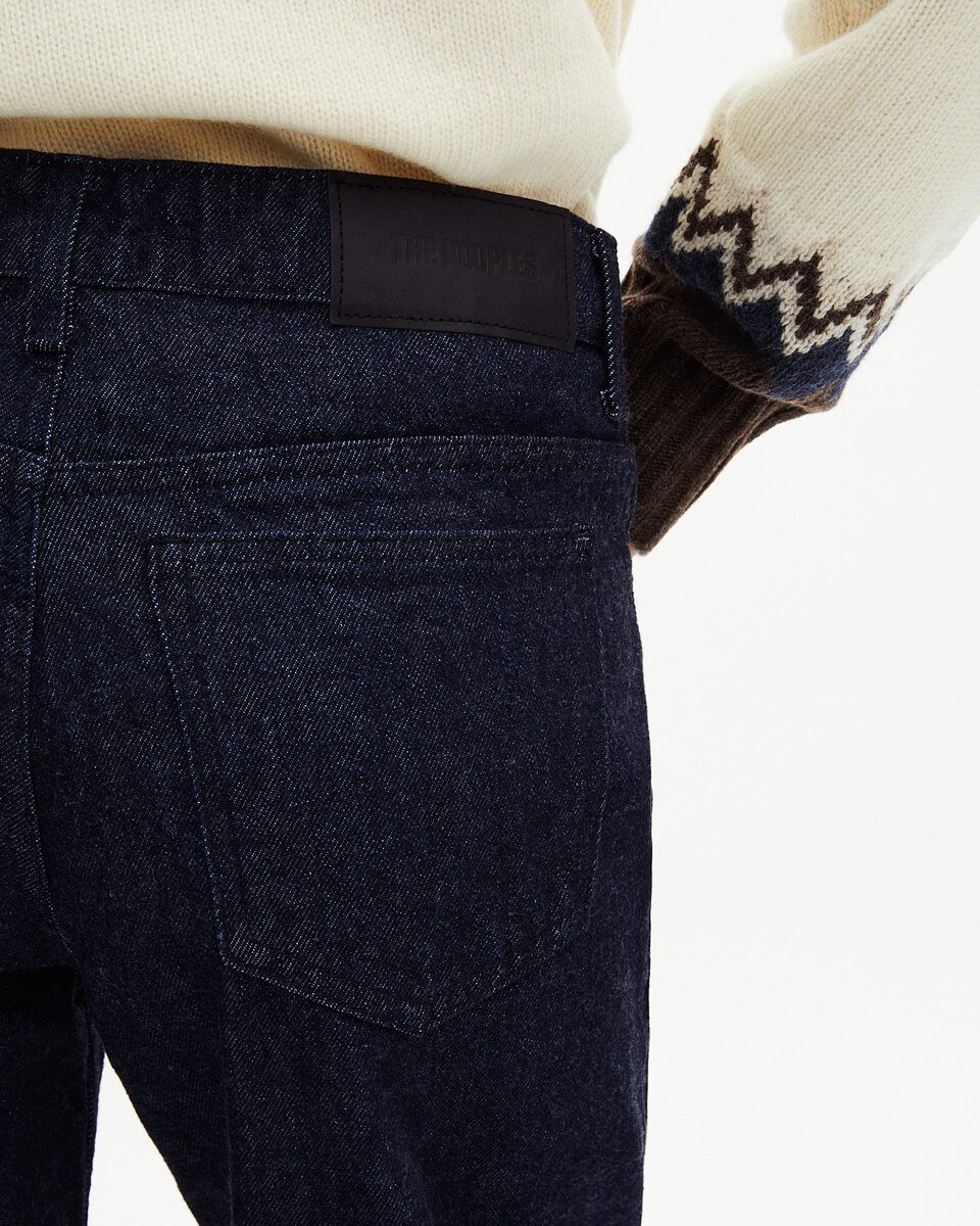 Blue raw wide-leg jeans