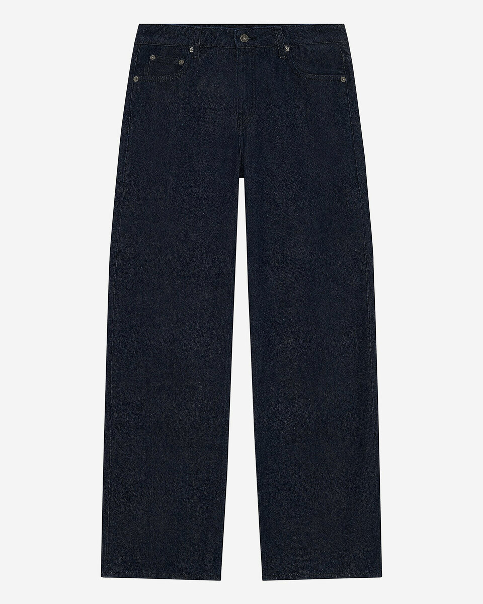 Blue raw wide-leg jeans