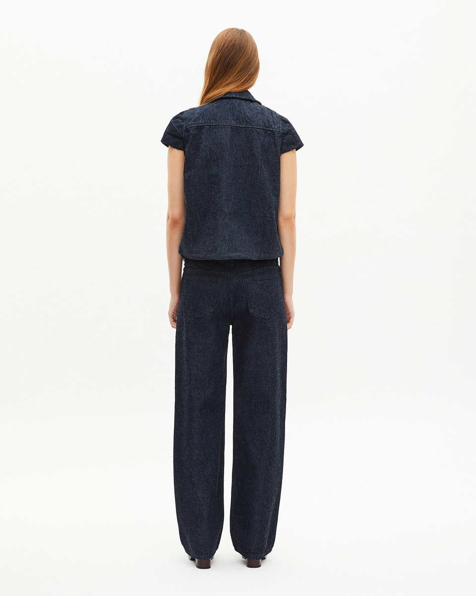 Short-sleeved jacket in dark blue denim