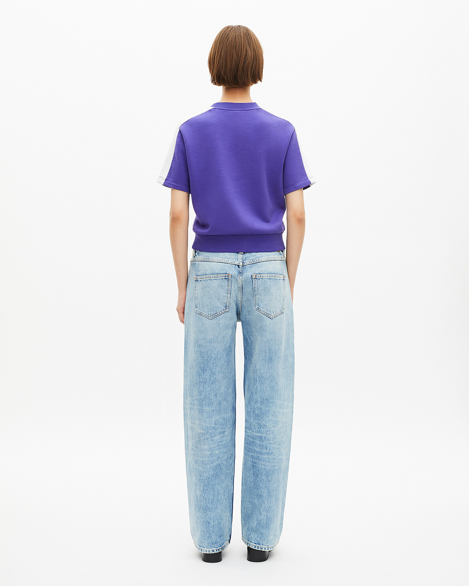Short-sleeved sweatshirt with purple screen print