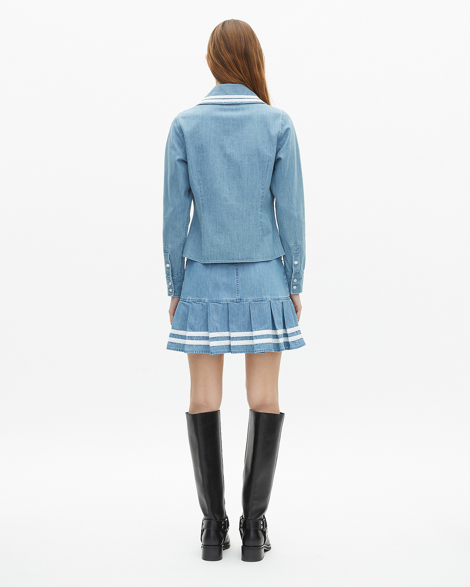 Denim shirt with claudine collar