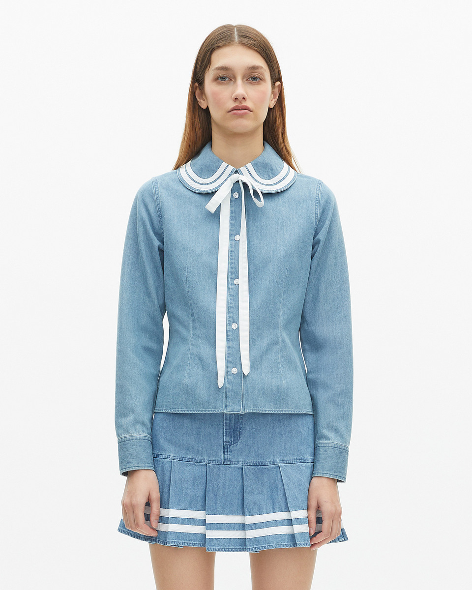 Denim shirt with claudine collar
