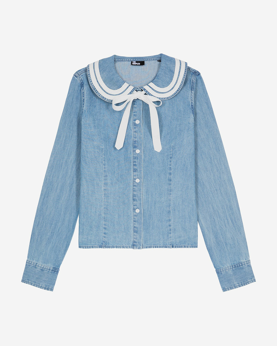 Denim shirt with claudine collar