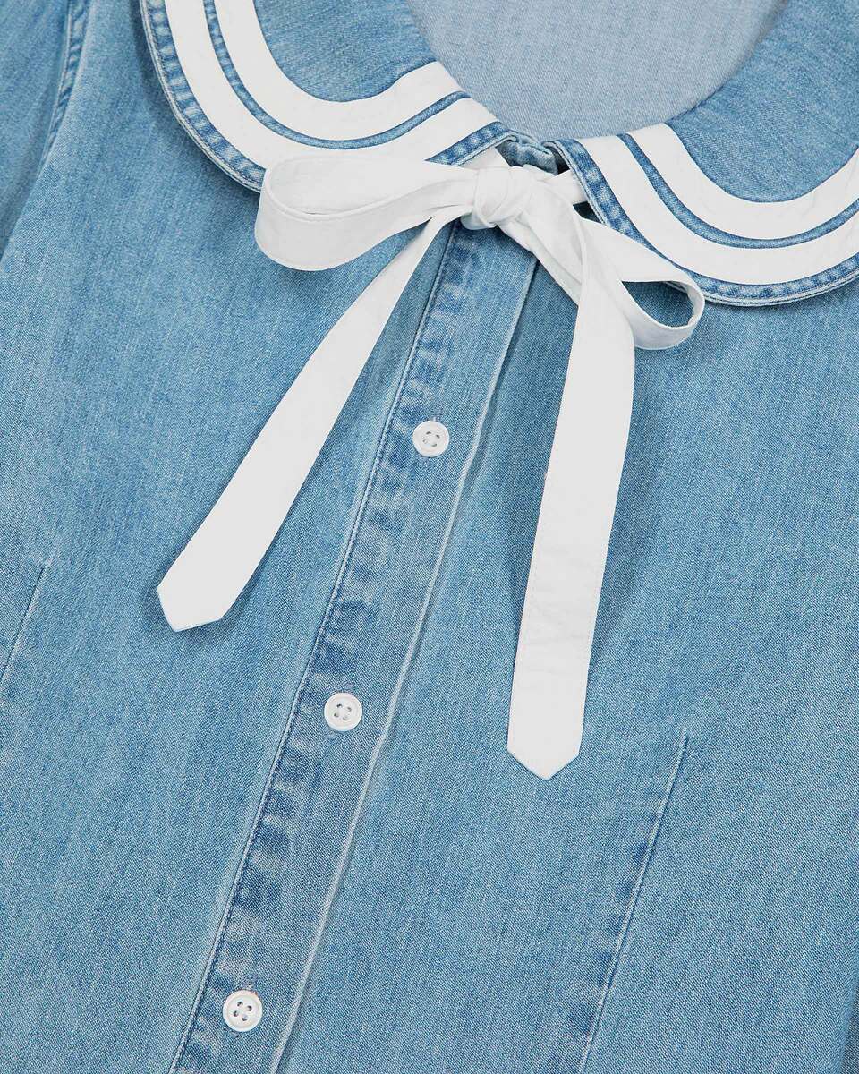 Denim shirt with claudine collar