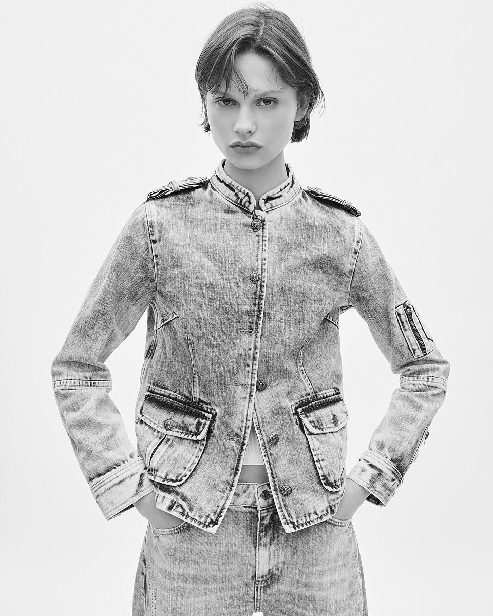 Officer-style jacket in denim