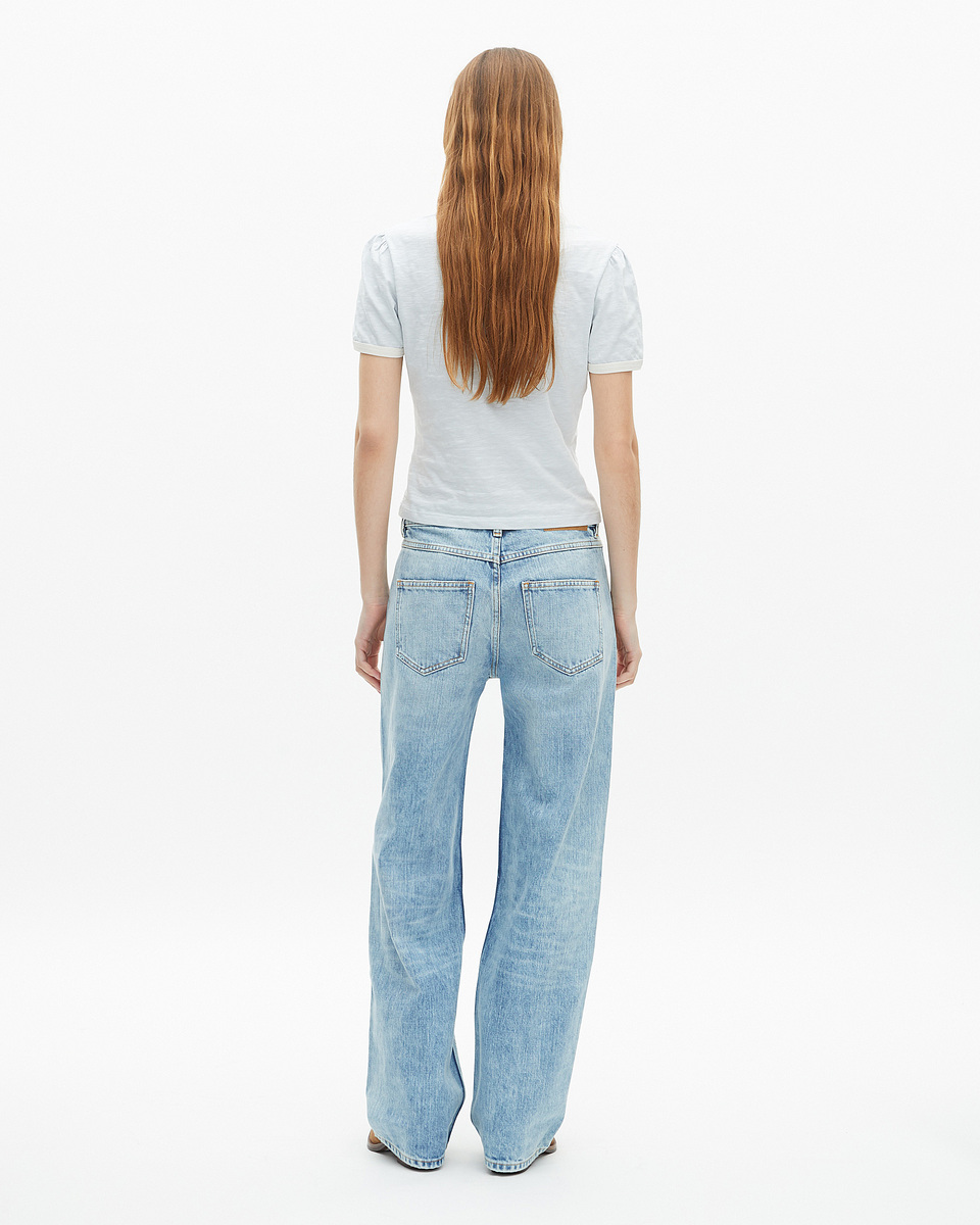 Wide jeans with light blue rhinestones