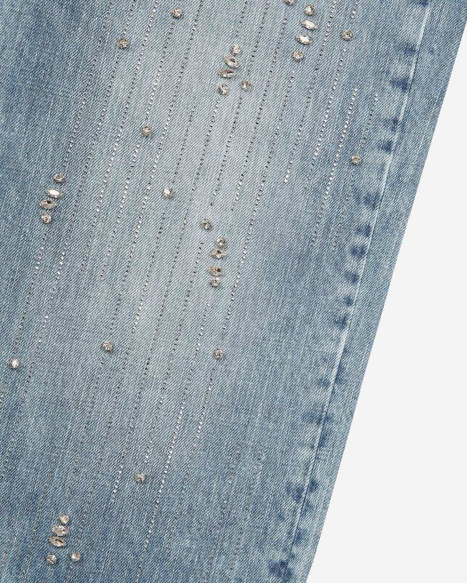 Wide jeans with light blue rhinestones