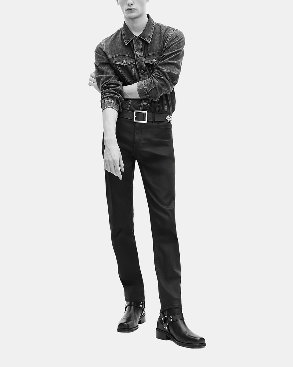 Long-sleeved denim shirt