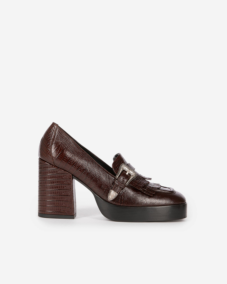 Brown leather heeled loafers