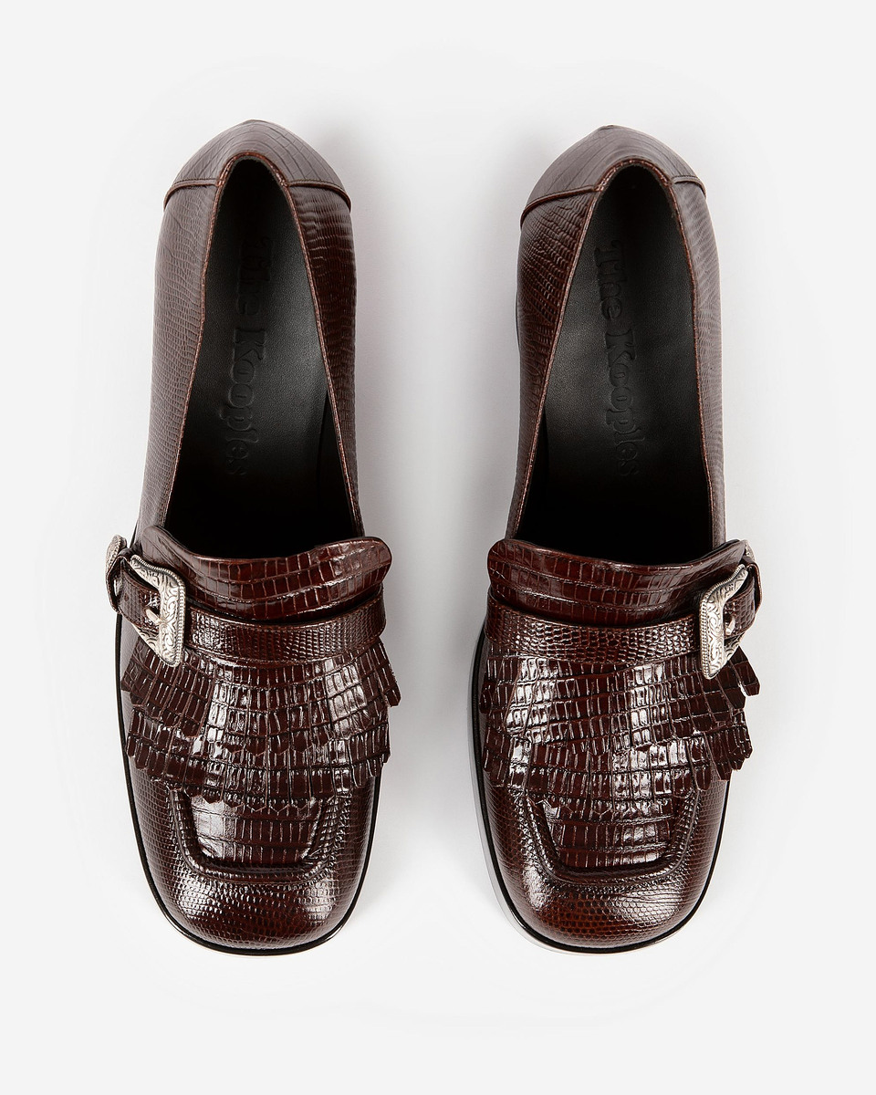 Brown leather heeled loafers