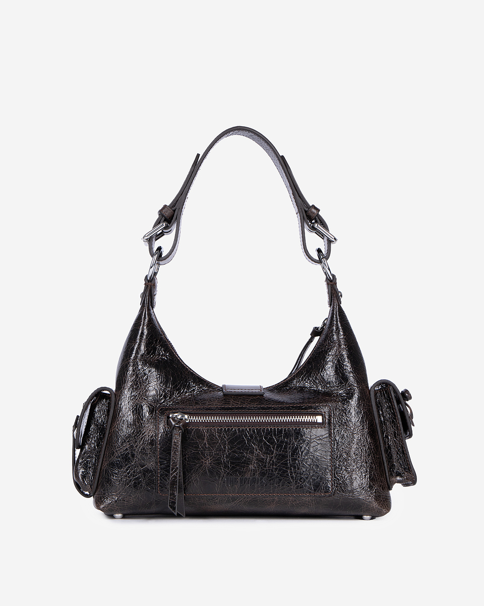 Studded Amelia bag in brown cracked leather