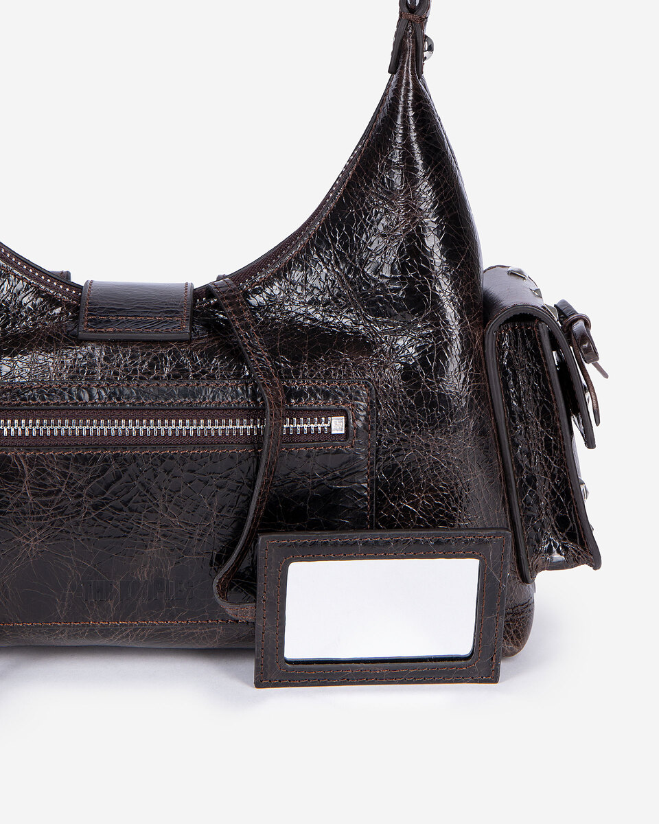 Studded Amelia bag in brown cracked leather
