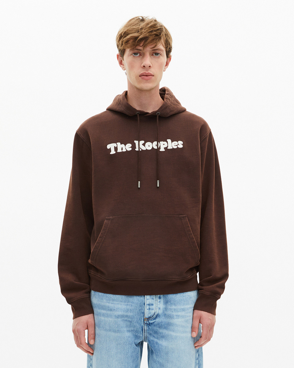 Hooded sweatshirt with brown embroidery