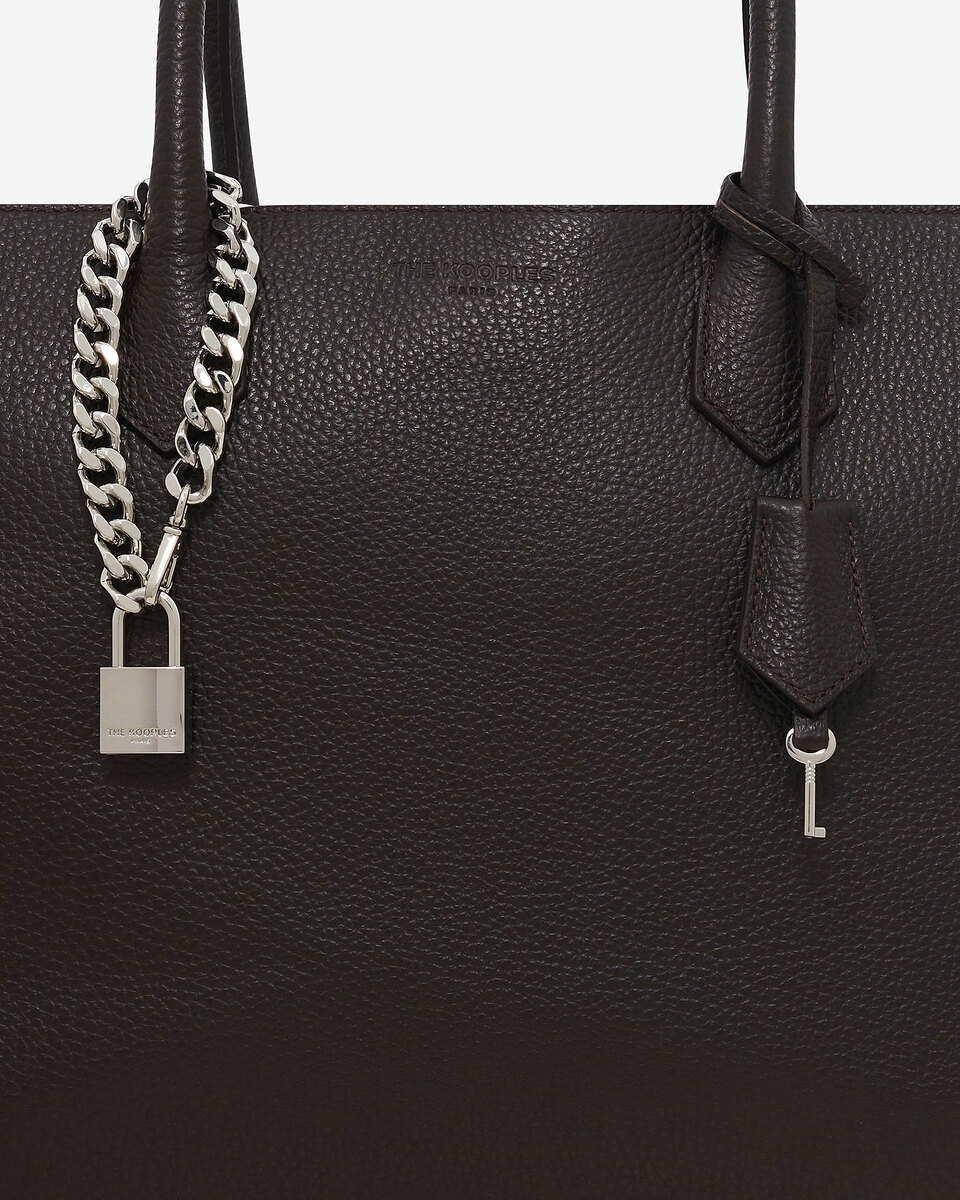Ming L tote bag in brown grained leather