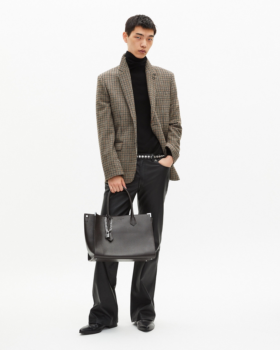 Ming L tote bag in brown grained leather