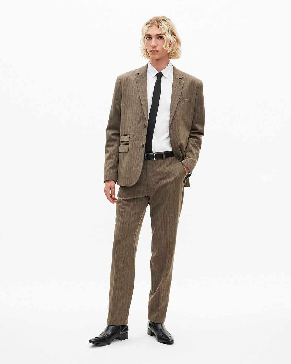Straight brown pinstripe suit pants