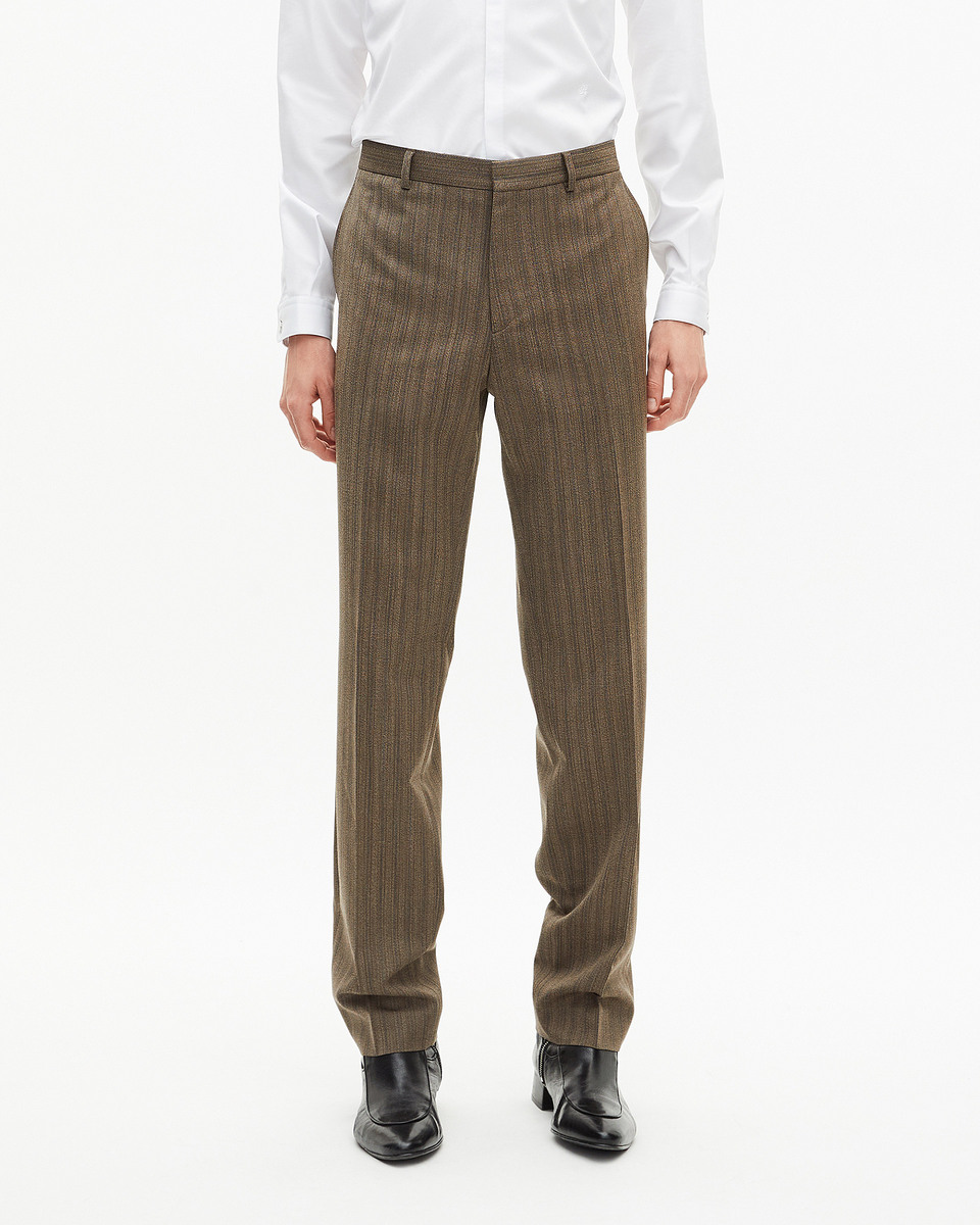 Straight brown pinstripe suit pants