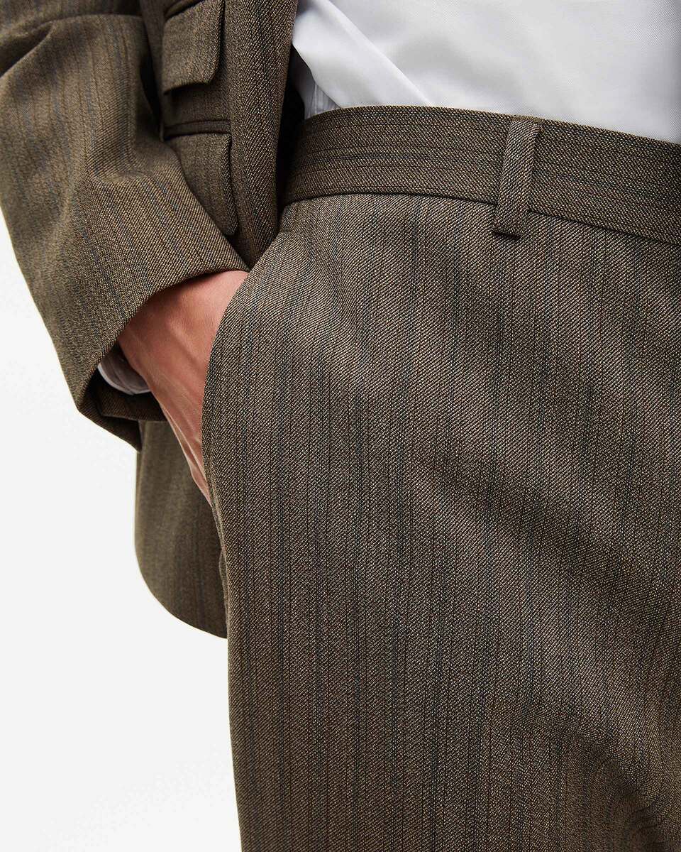 Straight brown pinstripe suit pants