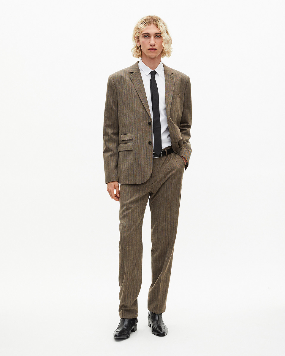 Brown pinstripe suit jacket